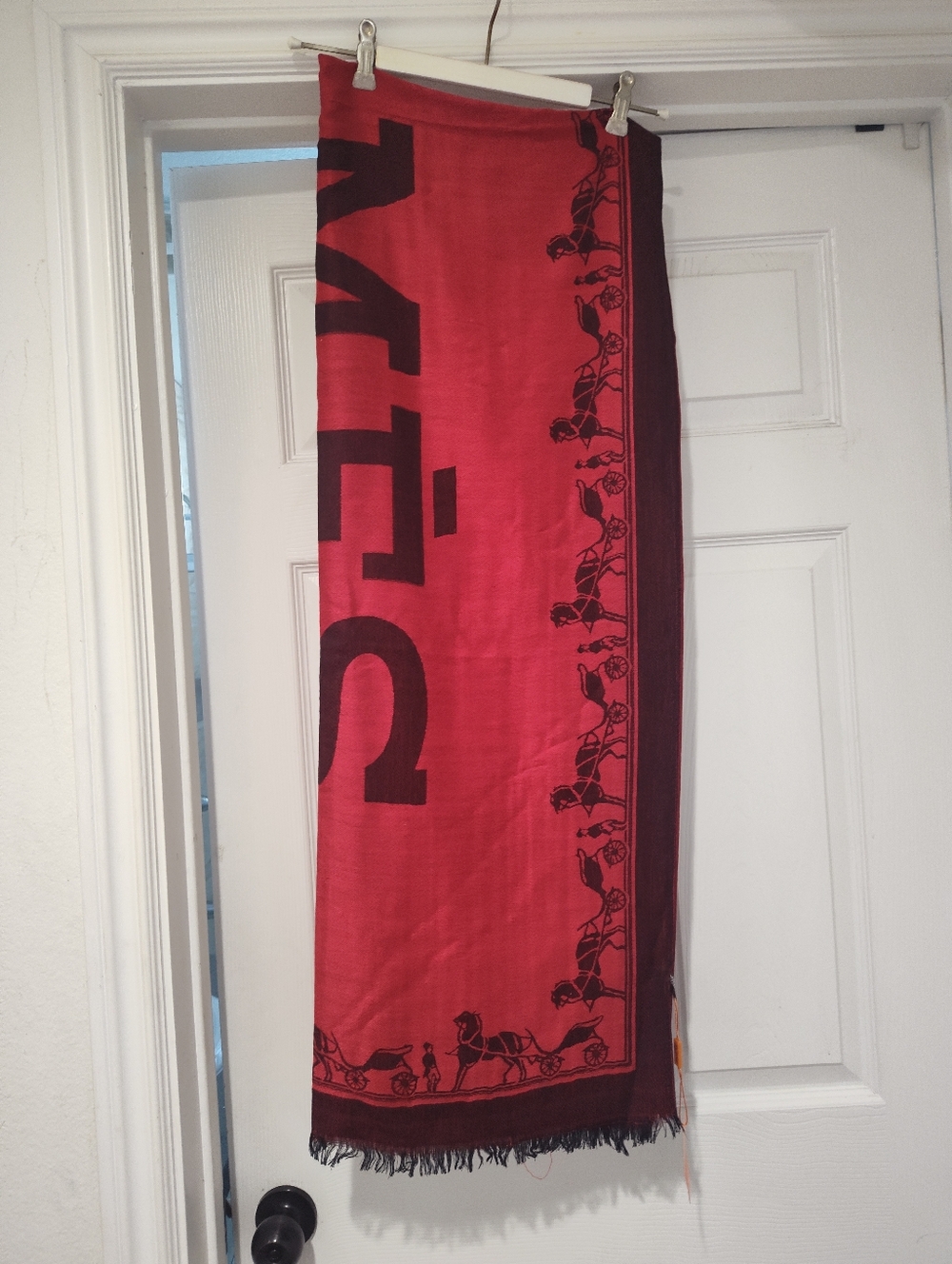Equestrian Red Cashmere/Silk Wrap/Scarf - Picture 7 of 11